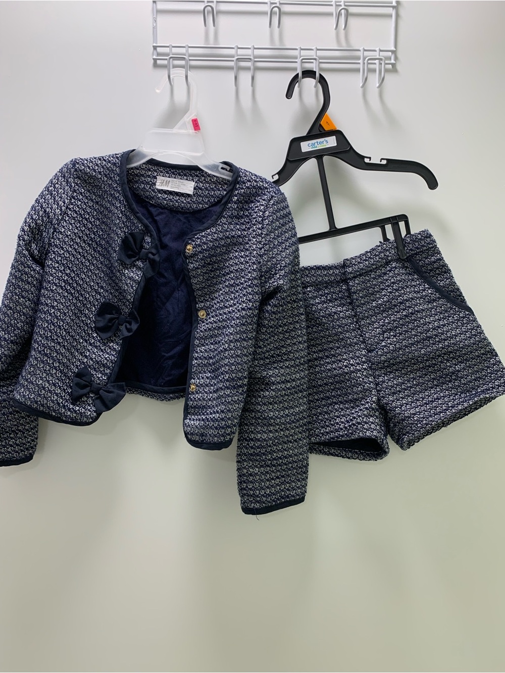 H&M Girls Navy & White Tweed Jacket with Matching Shorts